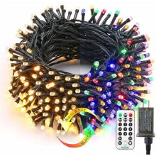 500 LED Outdoor Christmas Lights, 180.4ft, 11 Modes, Remote Control, Warm White & Multicolor – Compatible with Xmas Tree, Party, Home