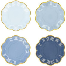 Dusty Blue Gradient 7" Disposable Party Plates, Gold Foil Scalloped Edge – Compatible with Father's Day, Birthday, Wedding & Baby Shower