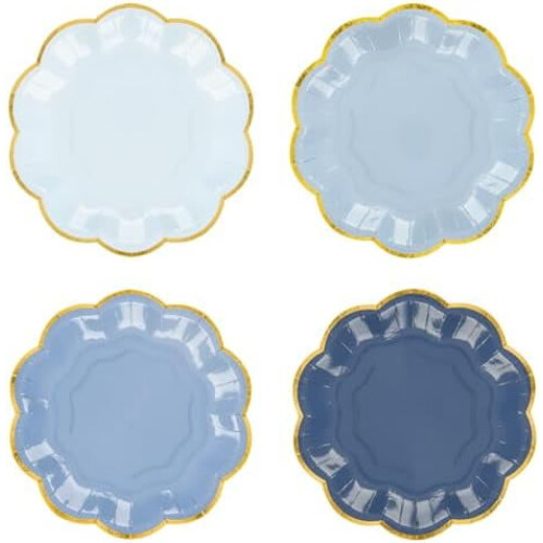 Πιάτα μιας χρήσης για πάρτι Dusty Blue Gradient 7", με χρυσή ακμή – Συμβατά με την Γιορτή