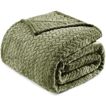 Fleece Queen Size Blanket for Bed, 90x90 Inches Soft Cozy Jacquard Flannel Blankets, Lightweight Fuzzy Plush Warm for Winter, Olive Green