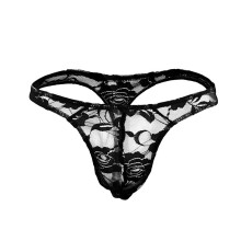 Men's Lace Frilly Thong Panties Sheer Mesh Bikini Briefs T-back G-string Underwear