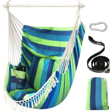 Hammock Chair Hanging Swing, 500 Lbs Capacity, 2 Cushions, Metal Spreader Bar, Anti-Slip Grooves, Portable, Side Pocket, Macrame Bohemian Style,