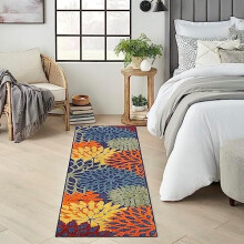 Home Aloha Modern Navy Multicolor 2'x6' Indoor/Outdoor Area Rug – Easy Clean, Non-Shedding, for Living Room, Bedroom, Patio & Deck