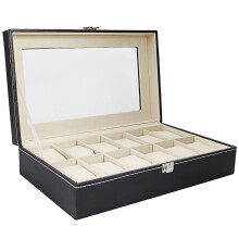 Watch Box for Men/Women, Black Watch Case for Men, Portable Watch Organizer, PU Leather Watch Display Case for Men (12 Compartments)