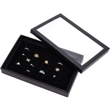 Bandeja expositora de terciopelo para 100 anillos con tapa transparente – Compatible con almacenamiento de joyas, venta minorista y ferias de
