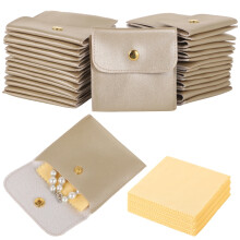 240 Pcs PU Leather Jewelry Wrapping Bag with Cleaning Cloth with Snap Closure for Earrings, Bracelets Deluxe Jewelry Gift Bag