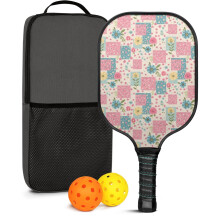 Pickleball Paddles Set with Floral Fiberglass Paddles, 2 Balls & Bag – Compatible with Indoor/Outdoor Play