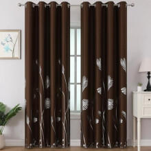 Brown Blackout Curtains 52x96", Silver Palm Print, Room Darkening & Energy Saving Grommet Drapes for Living Room/Bedroom, 2 Panels