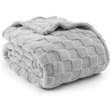 Lightweight Fleece Blanket Twin Size, Soft Checkered Jacquard Flannel, No Shedding/Pilling, Light Grey 66"x90", Compatible with Fall/Winter Decor