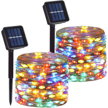 Kit com 2 conjuntos de luzes solares de 10 metros (33 pés), fio de cobre com 100 LEDs, 8 modos de iluminação, à prova d'água, para jardim,