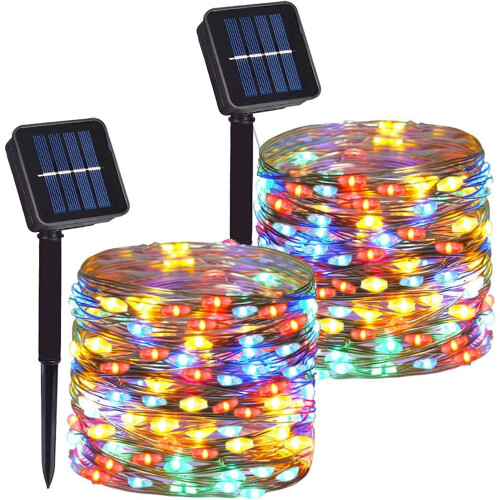 2 ηλιακά φωτιστικά σε σειρά 33 ποδιών, 100LED από χάλκινο σύρμα, 8 λειτουργίες,