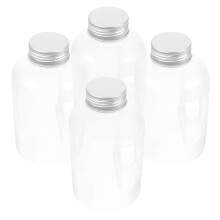 Lot de 4 bouteilles de lait transparentes avec couvercle et poignée, pour boissons fraîches et jus, idéales pour la maison, le bureau ou l'école