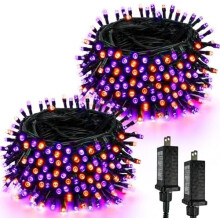 Lot de 2 guirlandes lumineuses d'Halloween de 20 m (66 pi) avec 200 LED, 13 modes d'éclairage, orange/violet, étanches, minuterie et fonction