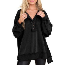 Dames oversized sweatshirt, casual, lange mouwen, knoopsluiting, Henley-hals, pullover, tuniek tops outfits