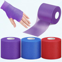 Set van 3 sportieve hoofdbanden met voorwikkeltape, schuimrubberen basis, 7 cm x 9 meter, compatibel met alle sporttapes (rood/blauw/paars)