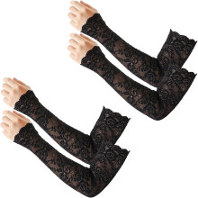 Armmouwen van kant voor dames, bruidsmouwen, lange vingerloze kanten handschoenen met bloemenprint voor bruidsfeest of galakostuum