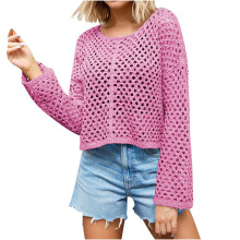 Damestrui in effen kleur, comfortabel, casual, met lange mouwen en geribde manchetten, ronde hals, warm en geschikt voor dagelijks gebruik (Hot Pink