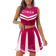 Riforla Cheerleading Student Sports Day Cheerleading Competition Dress Top Skirt Set Hot Pink L