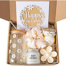 Gänseblümchen-Ästhetik-Glasbecher-Geschenkset – 7-teilige Geburtstagsbox