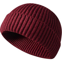 Hata Gearr Iascaire Cniotáilte Olann Unisex d'Fhir agus do Mhná, Hata Faire Trálaire le haghaidh Geimhridh (Dearg Fíona)