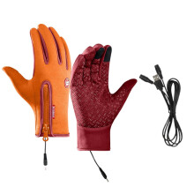 AWZXDE Unisex Winter USB -lämmitetyt käsineet - Tuulenpitävät lämpökäsineet pyöräilyyn lämmittämiseen ja mukavuuteen, oranssi, M