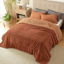 Gentlesoft Sherpa Queen Blanket – Fluffy Fleece Cable Jacquard, Warm Christmas Gift for Women, Orange, 90x90 in