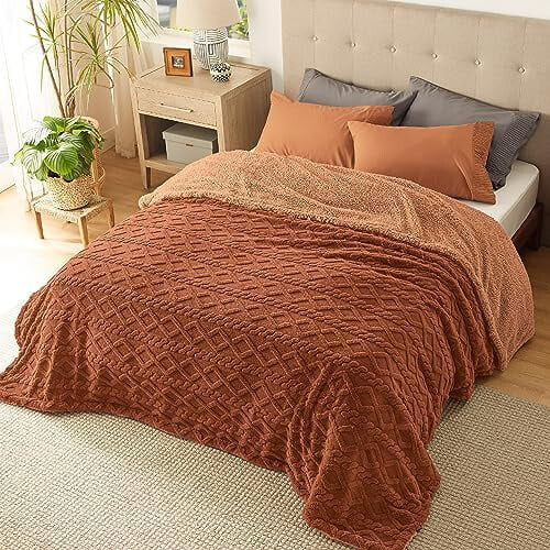 Sherpa Blanket Queen Size – Reversible Fleece with Cable