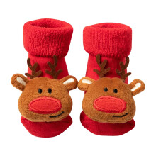Christmas Non-Slip Slipper Socks for0-3Y, Thermal Cotton, Prewalker, Reindeer Design, Compatible with Baby Feet