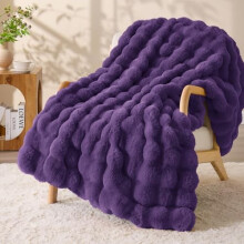 Purple Faux Fur Bubble Throw Blanket 50x60 in