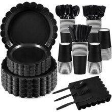 350-Piece Sage Green Party Set: Plates, Cups, Cutlery,