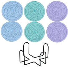 Juego de 6 manteles individuales redondos tejidos con soporte de almacenamiento, posavasos resistentes al calor y antideslizantes para mesa y