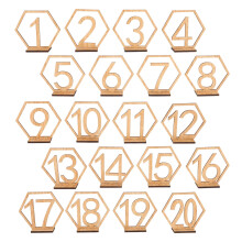 Wooden Hexagonal Table Numbers 20 pcs Beige