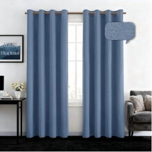 Stone Blue Blackout Curtains 52x96in Faux Linen Thermal