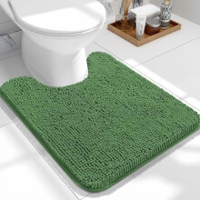 Tapis de toilette en forme de U 61 x 51 cm, chenille douce et absorbante, séchage rapide, lavable en machine, antidérapant, vert olive