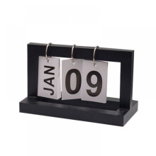 Calendário de mesa vintage de metal com aba, calendário perpétuo de madeira para decoração de casa/escritório, 20 x 9 x 12 cm