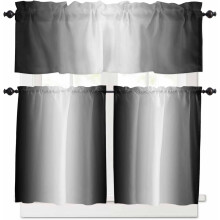 Black Ombre Kitchen Curtains Set with Valances, Farmhouse Gradient Tier Curtains, Rod Pocket, 36" Length, Compatible with Standard Rods