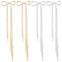 2 Pairs Tassel Earrings Long Bowknot Dangle Earrings Sparkly Gold Silver Drop Statement Earrings Big Stud Earrings