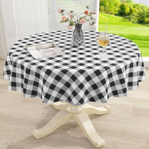 Round Waterproof Vinyl Tablecloth with Flannel Back, 70"