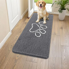 Hunddörrmatta för Muddy Paws – Absorberande, halkfri, snabbtorkande, tvättbar chenillematta (122x61 cm, mörkgrå/vit)