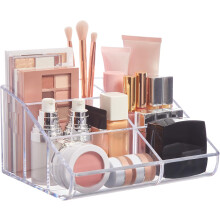 Organisateur de maquillage transparent en plastique | Présentoir à 6 compartiments pour pinceaux, palettes de fards à paupières et autres