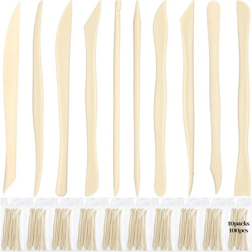 10 Set 100 Pcs Clay Sculpting Tools 10 Different Shapes Pottery Tools for Carving Ceramics Plastilina Molding Embossing