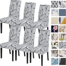 Stretch Dining Chair Covers Set of 6 – Grey & White