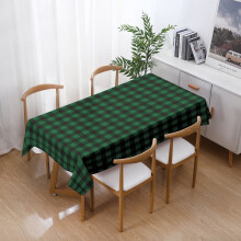 Zelený kockovaný obrus s byvolím vzorom, 135x135 cm, ľanovo-bavlnený, vianočná a zimná farmárska dekorácia, vhodná na stolovanie/párty