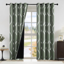 100% Blackout Greyish Green Curtain Panels (2 pcs, 52x84"), Noise Reducing, Thermal Insulated, Wave Foil Design – Compatible with Patio Sliding