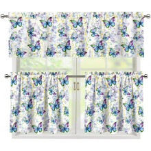 Blue Butterfly Tier Curtains Set with Valance 3-Piece
