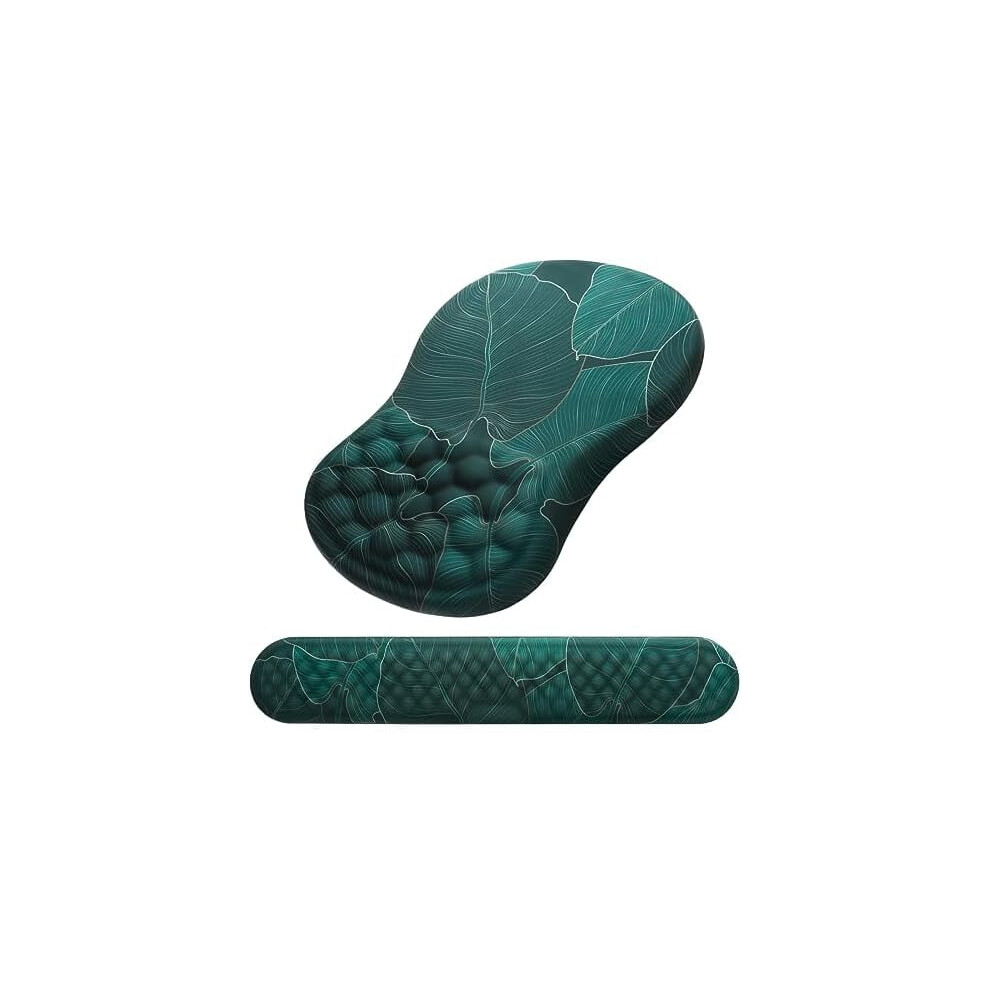 2-In-1 Ergonomic Mouse Pad & Keyboard Wrist Rest, Non-Slip, Banana Leaf Â Compatible With All Keyboards & Mice Green 9402001051035