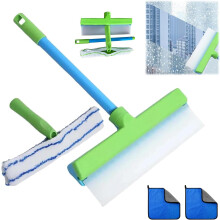 Recycelbares Silikon-Fensterabzieher-Set, drehbarer Abzieher & Mikrofaser-Scheuerschwamm – 1 Set, Grün