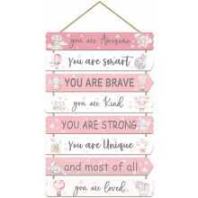 Girls Room Decor Elephant Wall Art Inspirational Wood Sign for Kids Bedroom Nursery Toddler Pink Decorations, 8 Pieces, 11.4"x2"
