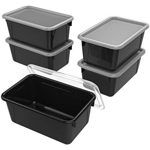 Plastic Classroom Storage Bin with Non-Snap Lid, 5-Pack