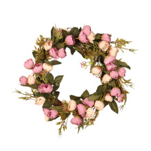 Artificial Peony Flower Wreath - 11.8" Pink Flower Door Wreath Spring with Green Leaves for Front Door, Wedding, Wall, Home Decor,Pink,30*30*2cm